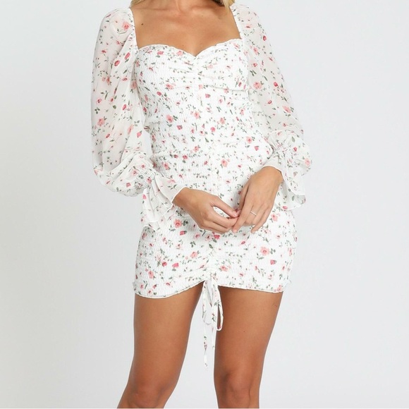 Princess Polly Floral Ruched Dress in White Size 4 - Picture 3 of 10